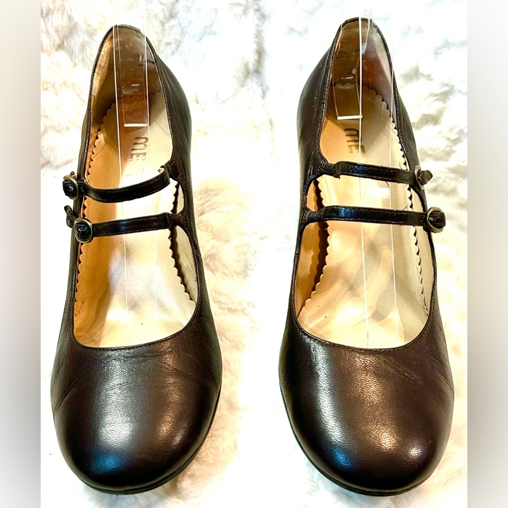 Me Too Vintage Sorima leather chocolate brown Mary Jane kitten heel size 9.5 - Picture 3 of 14
